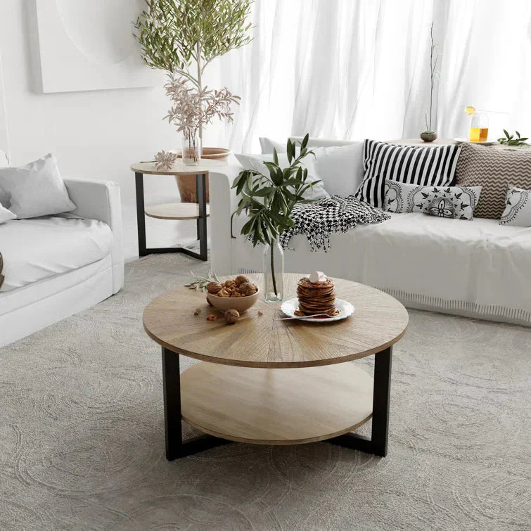 Round Coffee Table With Storage Shelf - 33.5 in