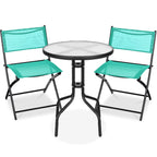 Best Choice Products 3-Piece Patio Bistro Dining Set With Glass Tabletop And Folding Chairs - Gray