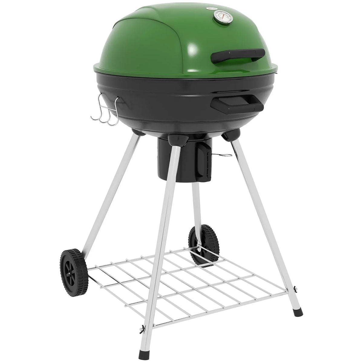 Outsunny 21 Inch Green Kettle Charcoal BBQ Grill With Wheels - 846-142V00GN