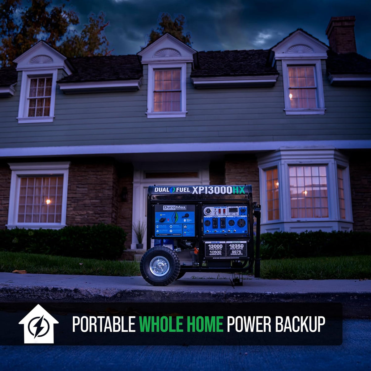 DuroMax Dual Fuel Portable Generator, 13 000-Watt, Gas and Propane, Electric Start - XP13000HX