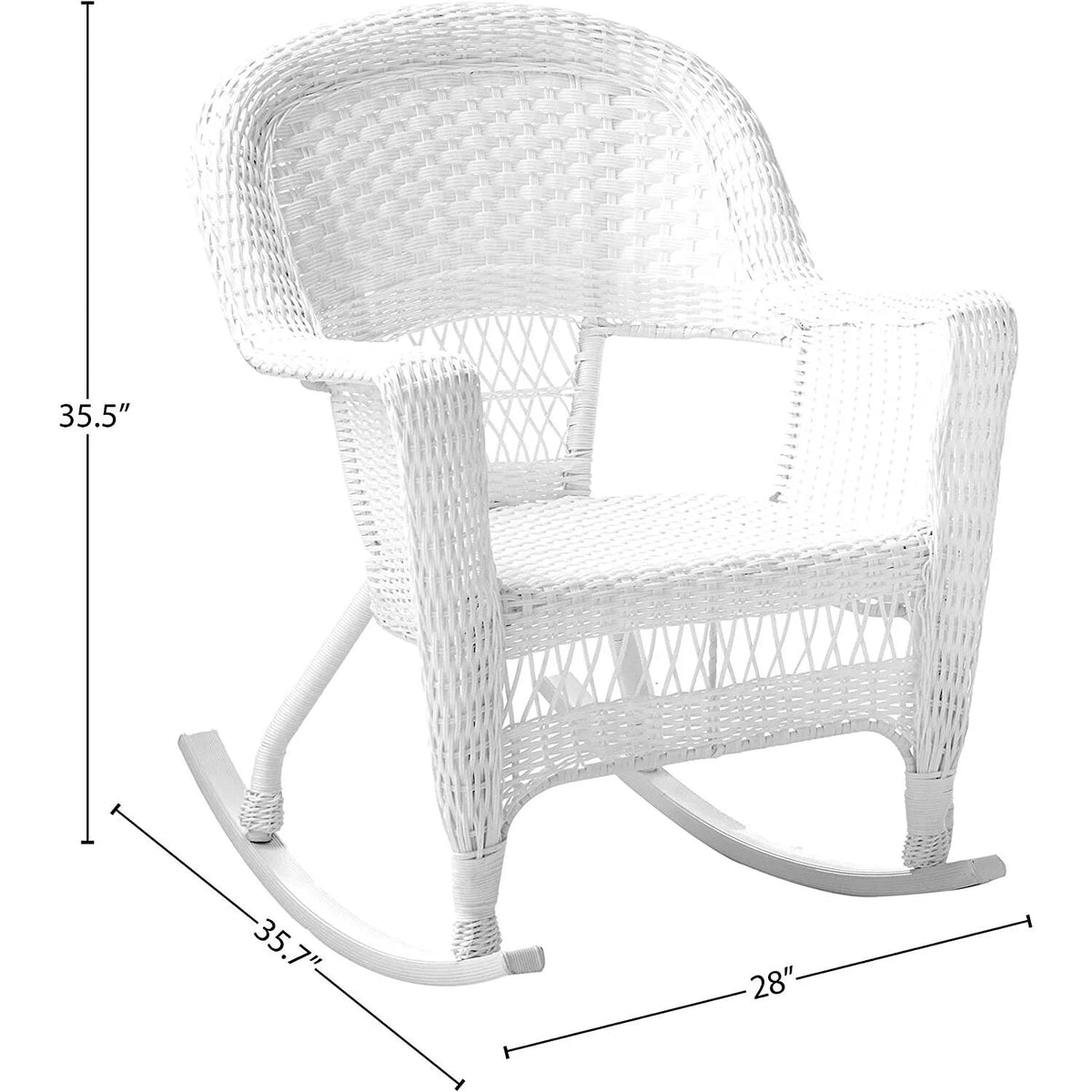 Jeco Resin Wicker Outdoor Patio Rocker Chair And End Table Set, 3-Piece, White