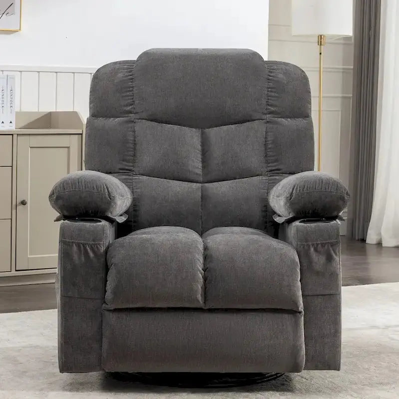 Oversized Massage Recliner Chair With Heat, 150 Degree Recline, 30 Degree Rocking, Dual USB Ports And 2 Cup Holders - Grey
