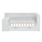 Ivery Furniture L-Shaped Wooden Twin/Full Daybed With Desk, Bookcase, Drawers And RGB Light - Natural/White