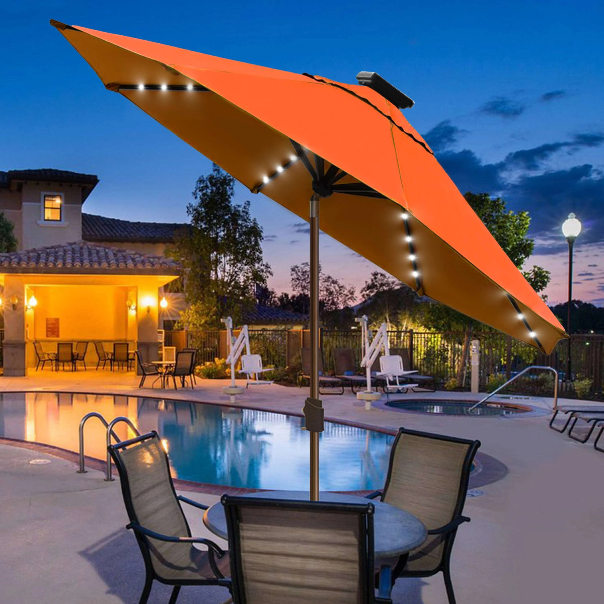 EliteShade 9ft Market Patio Umbrella With 80 LED Lights, Ruby