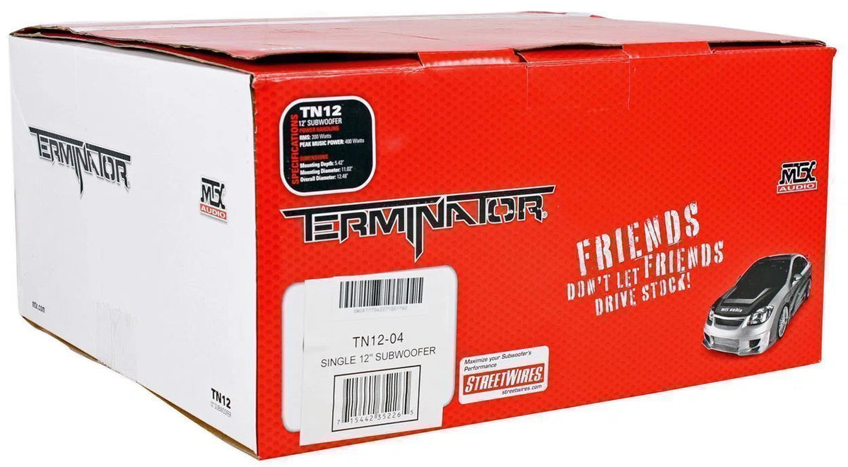 MTX Terminator TN12-04 12" 400 Watt Car Audio Subwoofer With Rockville RBS12 Vented Enclosure