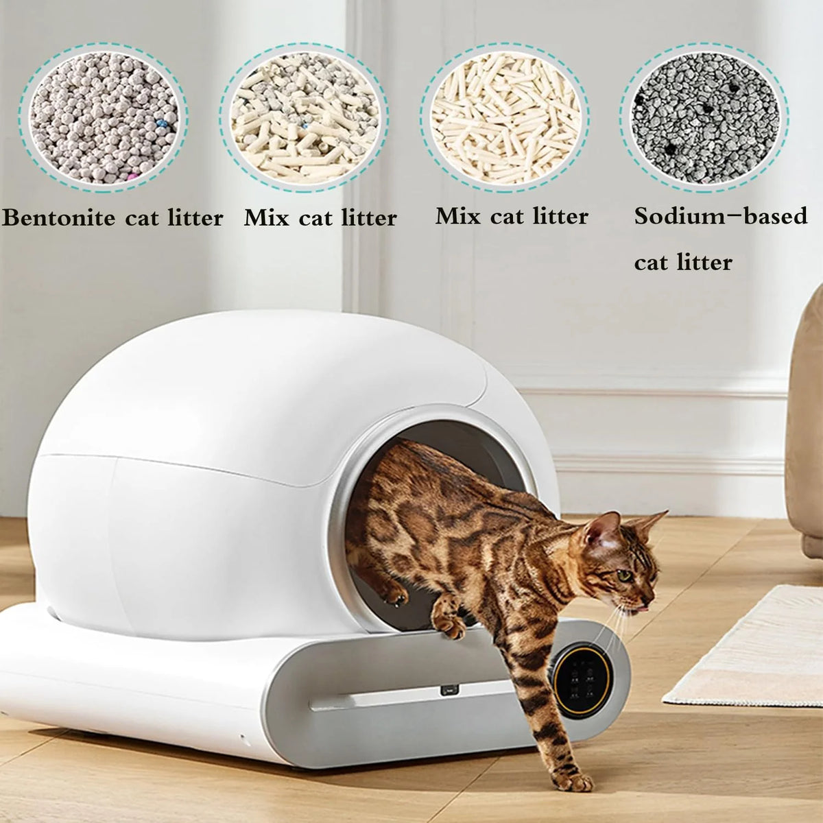 Automatic Cat Litter Box, White, 65L Capacity, 9L Collection Bin - TYSD-1