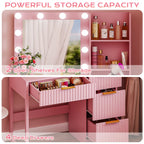 Ktaxon Vanity Makeup Table With Stool, 3-Color Lighted Mirror, 3 Shelves, Drawers, White - 35.43 x 15.55 x 29.53-53.27 in