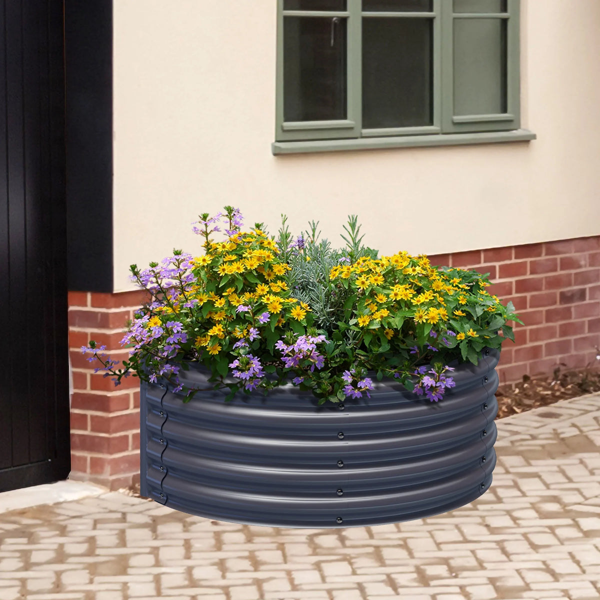 Olle Gardens Semi-Round Raised Garden Bed, 17 inch Tall, Midnight Gray