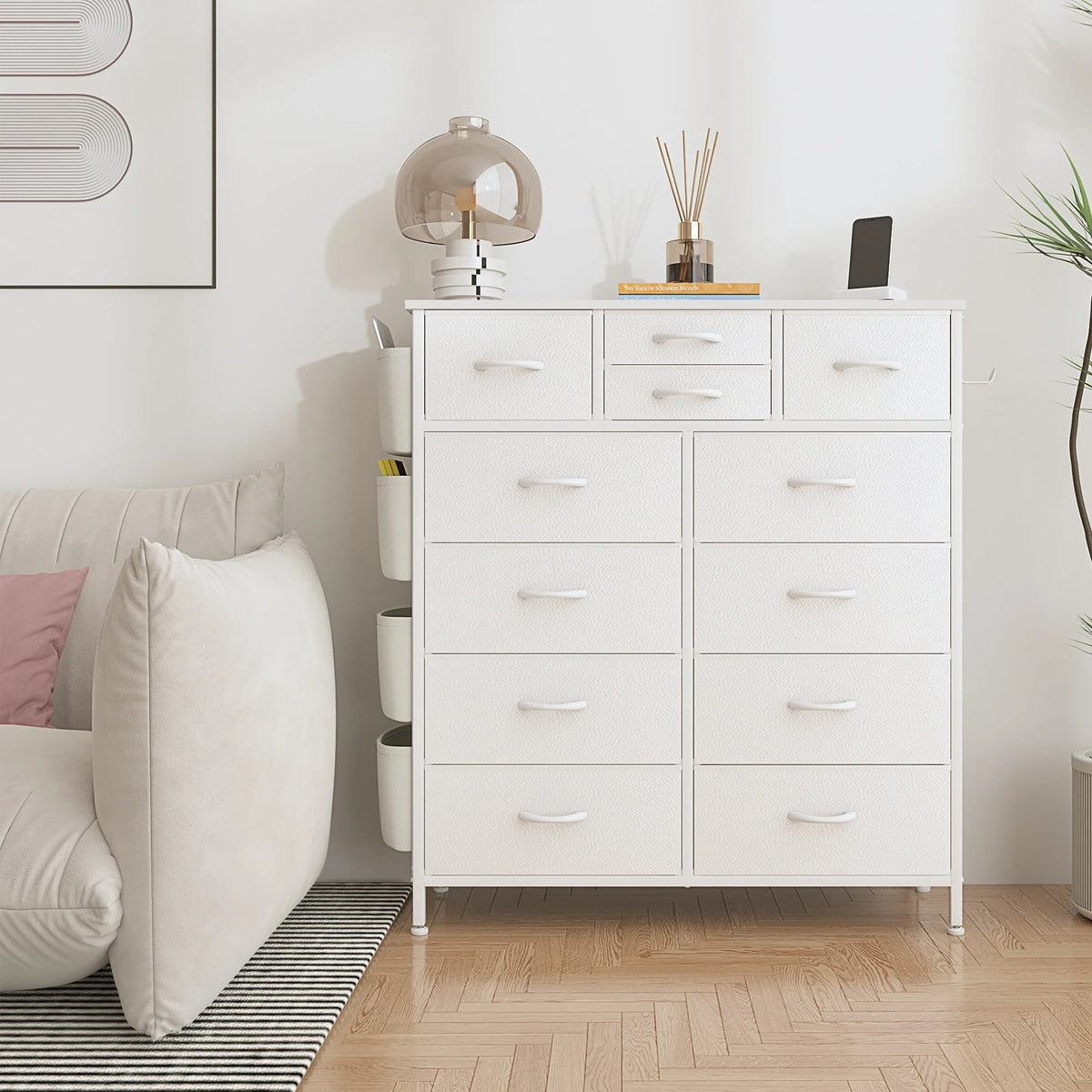 12-Drawer Fabric Dresser With Wood Top And Metal Frame