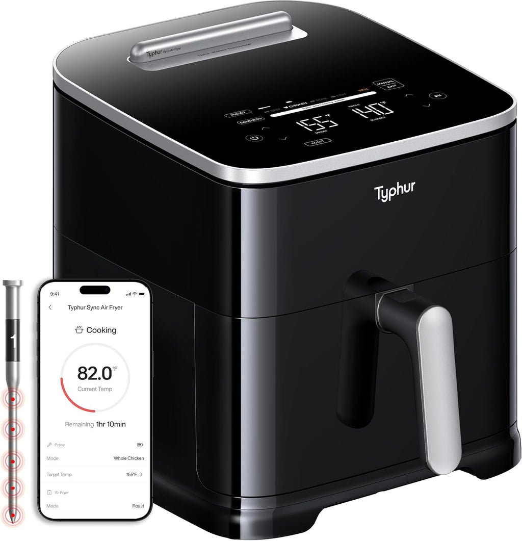 Typhur Sync AI Smart Air Fryer, 8QT Ceramic, Wireless Meat Thermometer, 450F, 120V