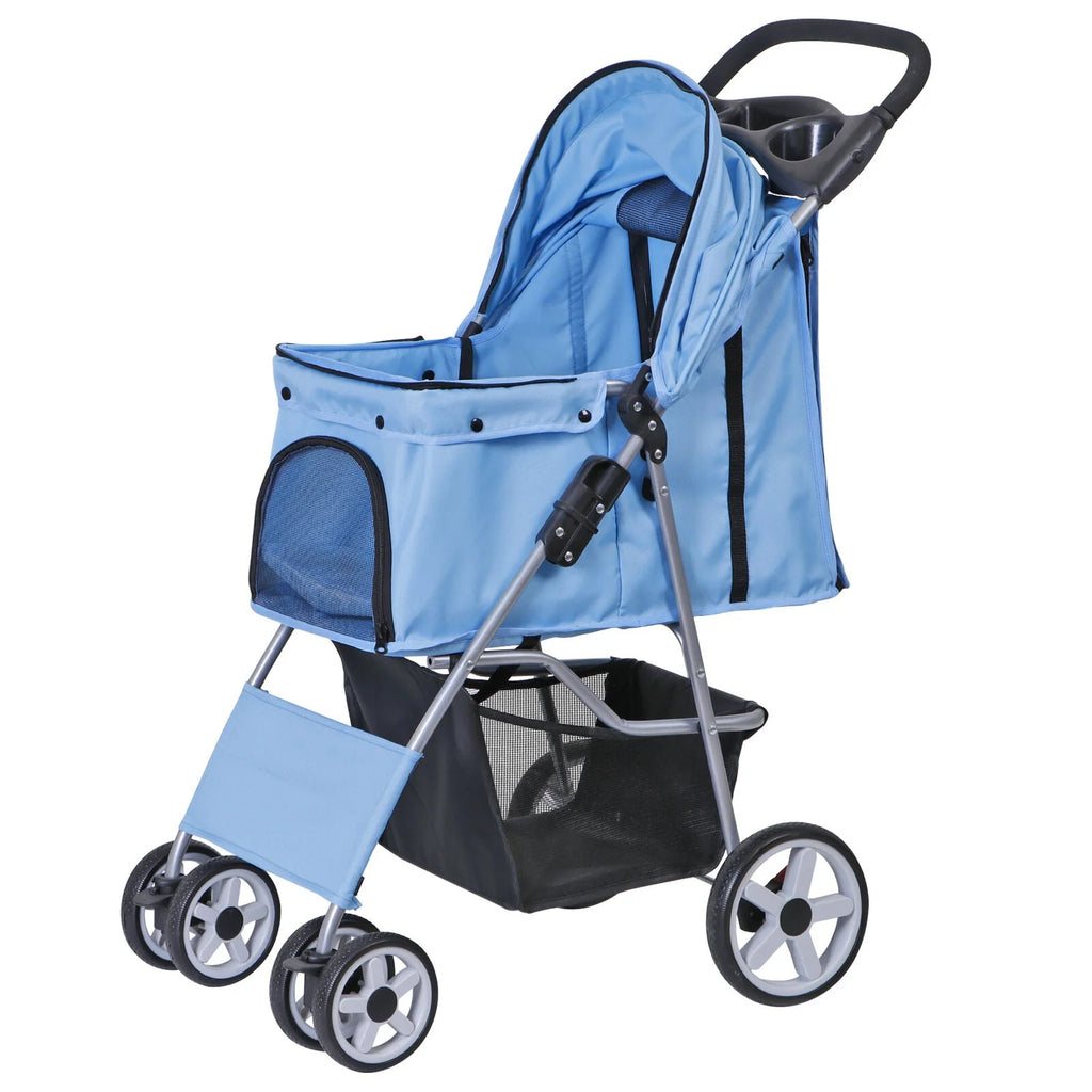 Foldable 4 Wheel Pet Stroller With Cup Holder