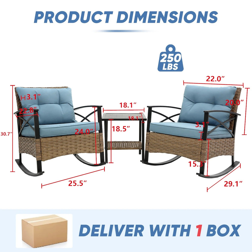 Seizeen 3-Piece Patio Conversation Set With Rocking Chairs And 2-Tier Coffee Table