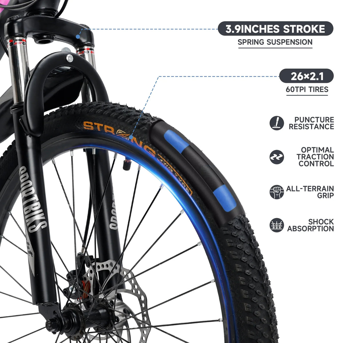ARTUDATECH 24/26/27.5 Inch Mountain Bike, 24 Speeds, V/Disc Brakes, High-Carbon Steel Frame - Trailblazer