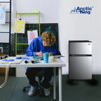Arctic King Two-Door Mini Fridge With Freezer, 3.2 Cu ft, 18.5 in x 19.4 in x 33.3 in, Stainless Steel - E-Star