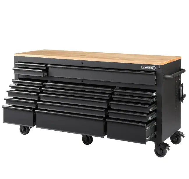 72 Inch Gloss Black Mobile Workbench Tool Chest With Casters And 18 Drawers