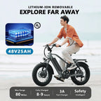Adult Folding Electric Bike, 20in Fat Tire, 750W, 48V 25AH, 7 Speed, 20MPH - RS