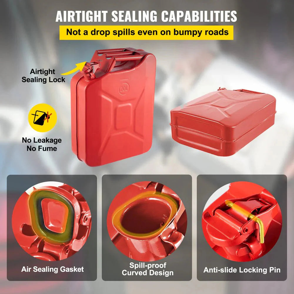 VEVOR Steel Jerry Fuel Can 5.3 Gallon/20 L, 2 Count, Red - 2X20LRED