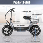 SANOPY Electric Scooter With Seat for Adults, 350W, 15 Miles, 20 Mph, 36V 5.2Ah, 14 inch Tire - Black