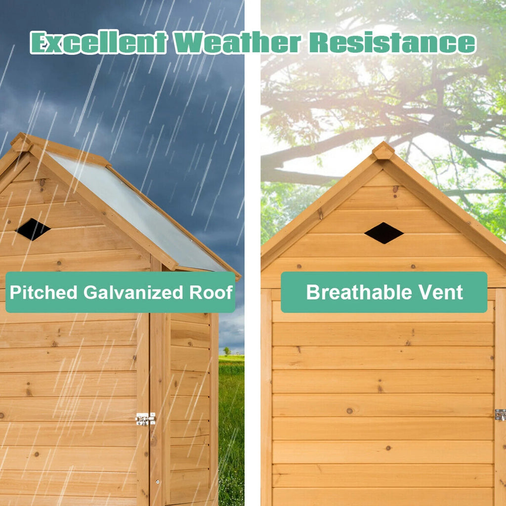 Gymax Outdoor Wooden Garden Tool Storage Shed With 5 Shelves, 28'' x 18'' x 63'' - Natural