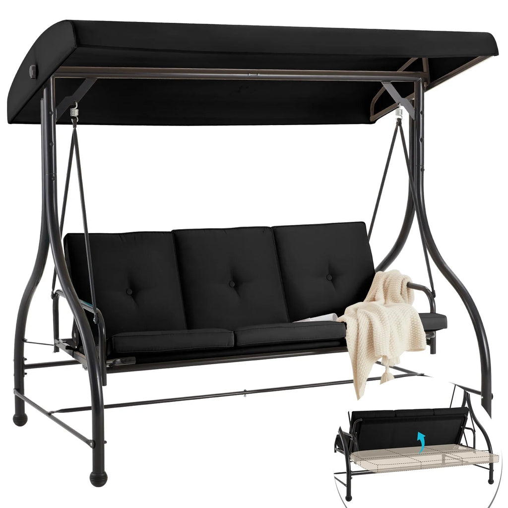 AECOJOY 3-Person Steel Canopy Porch Swing Glider Hammock