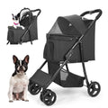 Wedyvko 4 Wheel Foldable Pet Stroller With Storage Basket For Small Medium Dogs & Cats - Black