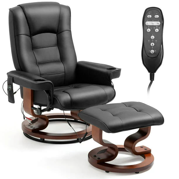 AVAWING Faux Leather Swivel Massage Recliner Chair With Ottoman - Black