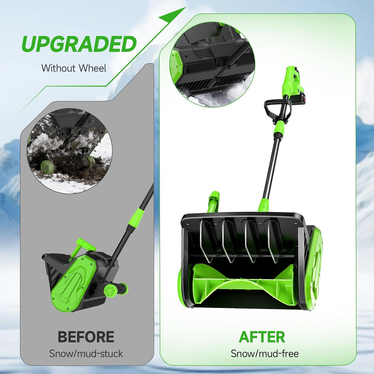 GEARPASS Cordless Snow Shovel 21V 16-Inch With 2 3000mAh Recharge Batteries