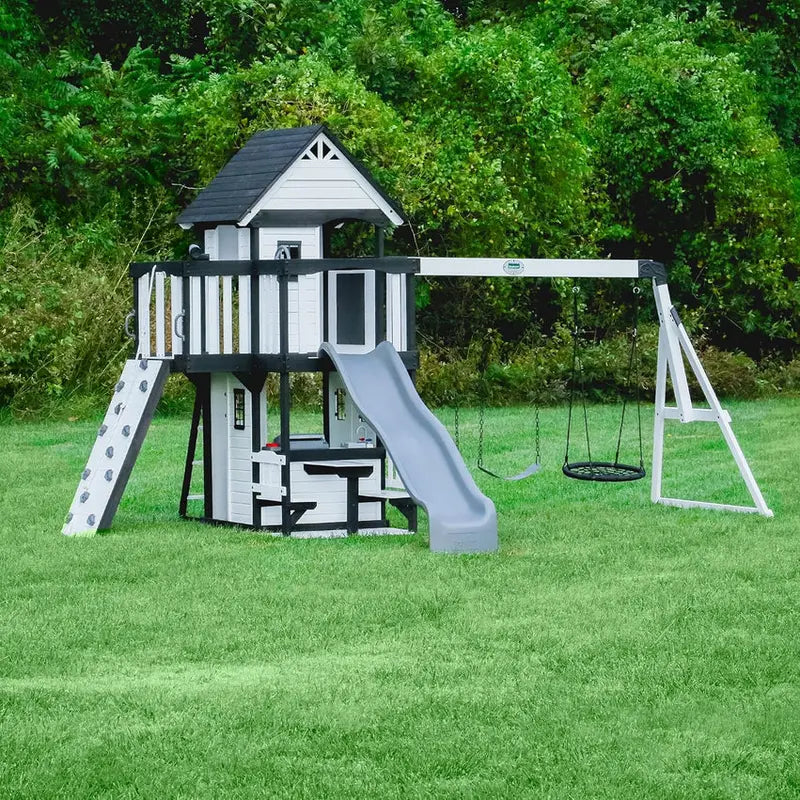 Canyon Creek Cedar Swing Set With 8-Foot Wave Slide - 183 x 188 x 119 Inches