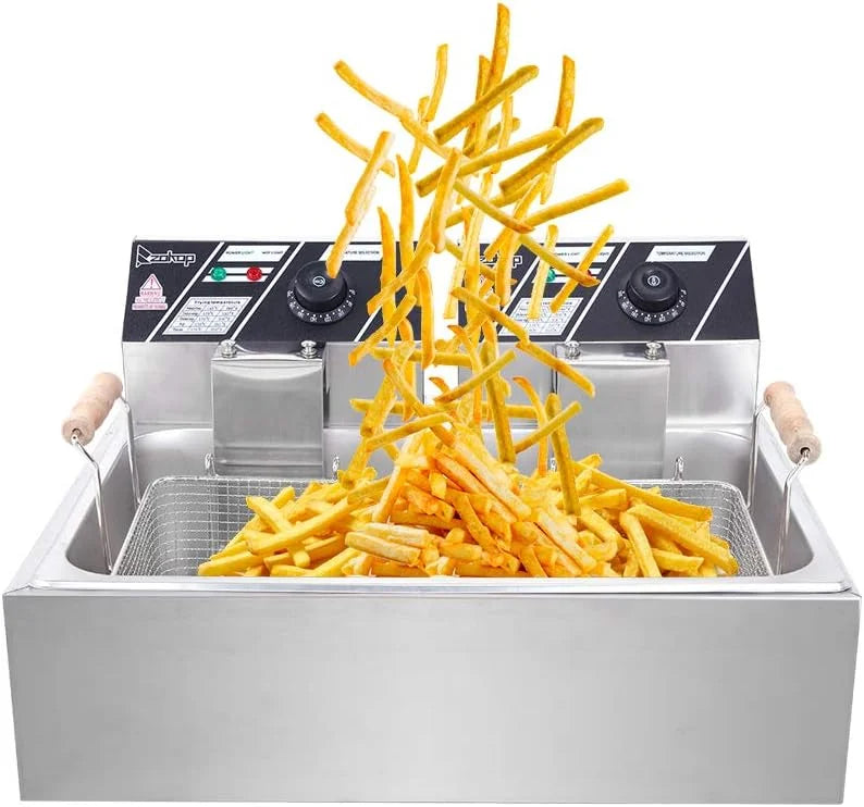 12 Liter Stainless Steel Deep Fryer With Basket Strainer, Adjustable Temperature And Timer
