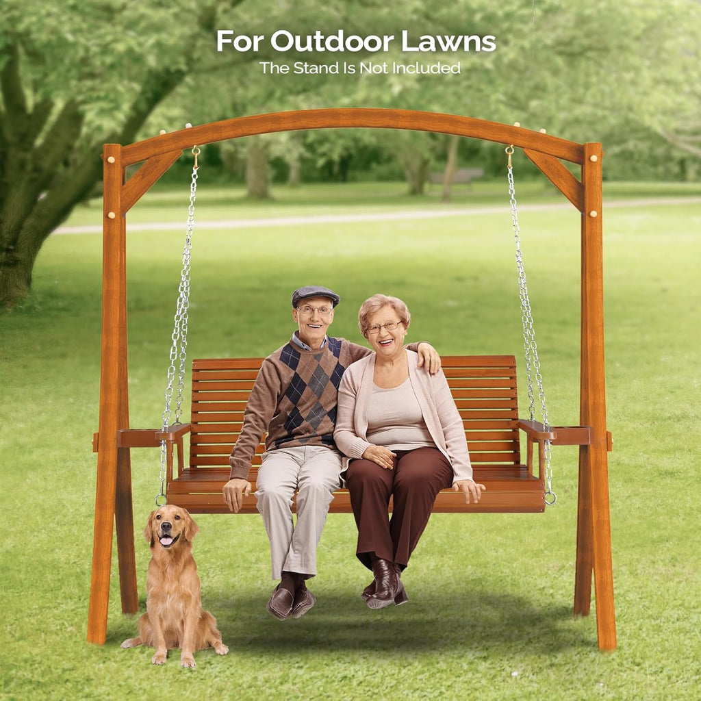 VINGLI Patio Porch Swing Bench With Cup Holders And Phone Slots, 5 FT Pro Brown, 880 LBS