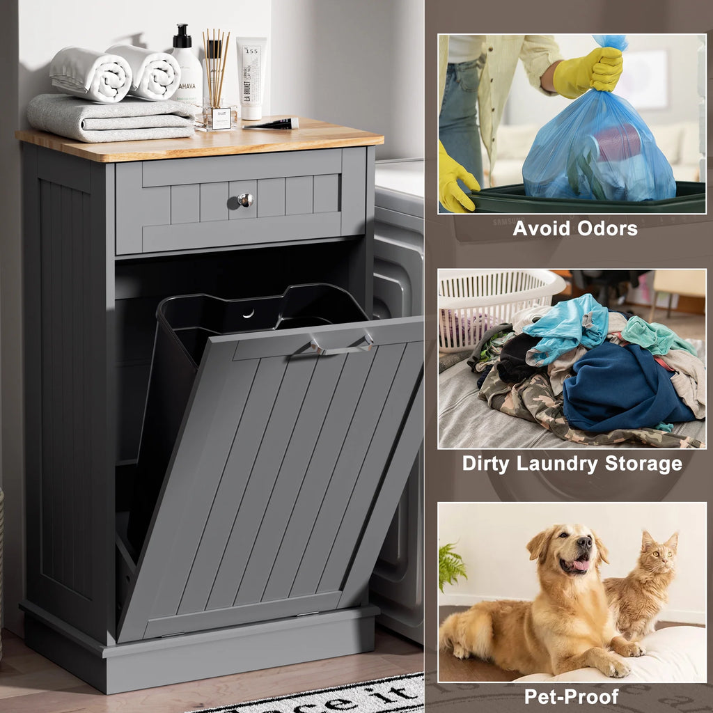 HARIPUL Single Tilt-Out Trash Cabinet For 13 Gallon Waste Bin, White