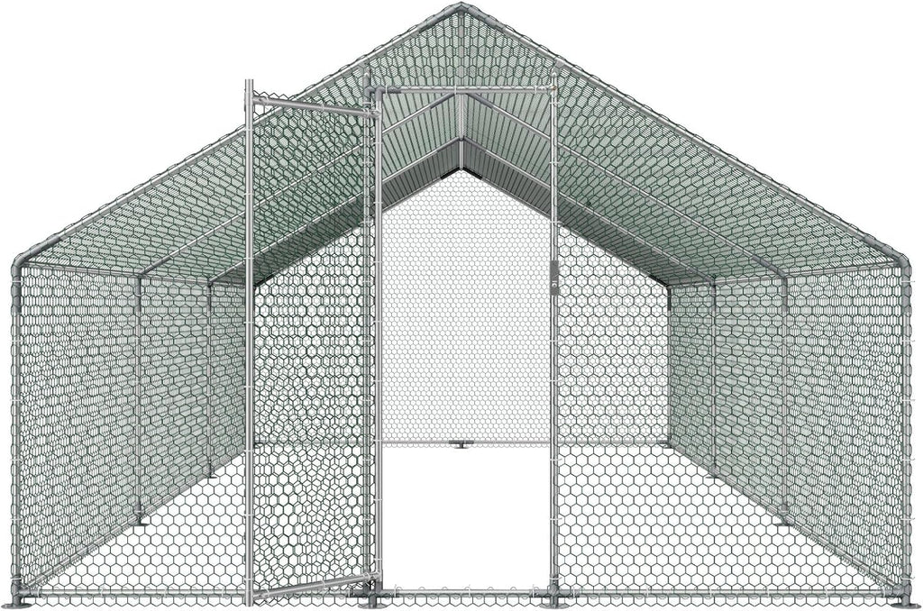 VEVOR Walk-In Metal Chicken Coop With Cover, 19.7 x 9.8 x 6.5 ft, Spire Roof And Security Lock