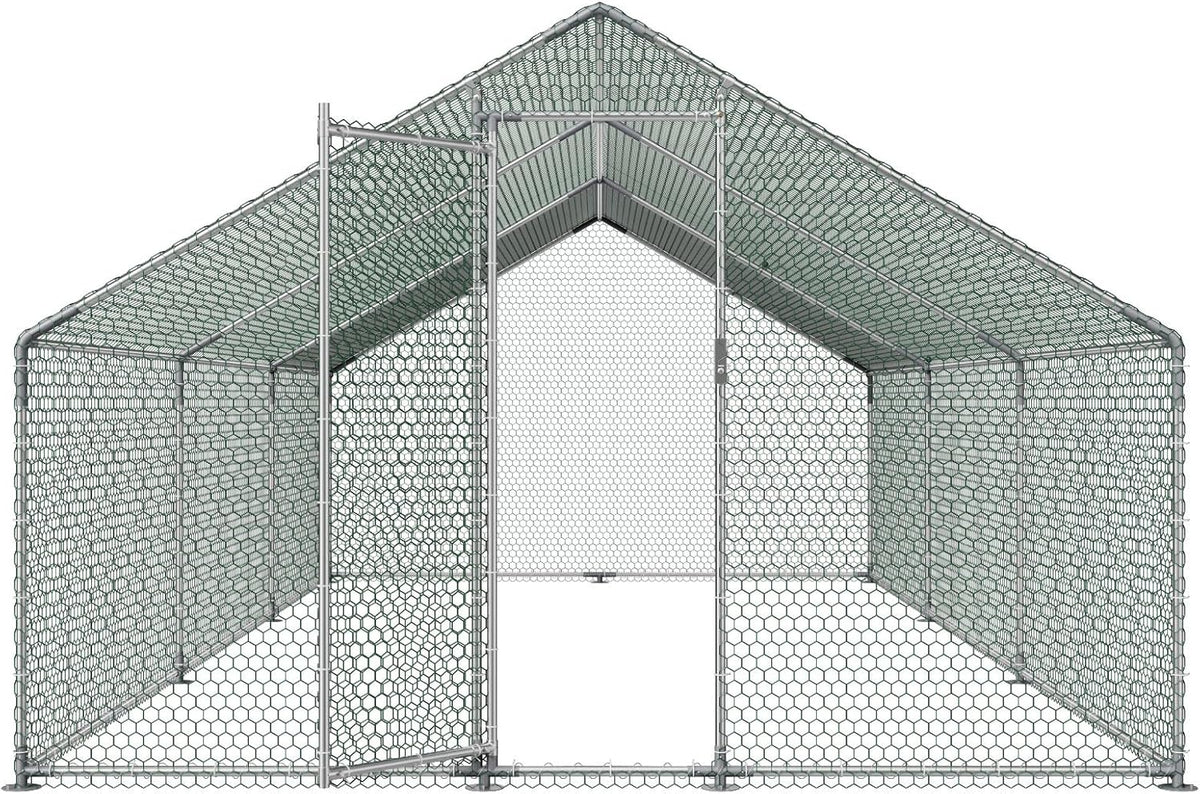 VEVOR Walk-In Metal Chicken Coop With Cover, 19.7 x 9.8 x 6.5 ft, Spire Roof And Security Lock