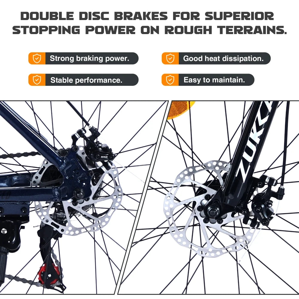 Men's 27.5 in Mountain Bike - 21-Speed Aluminum Alloy Frame, Front Suspension, Double Disc Brakes