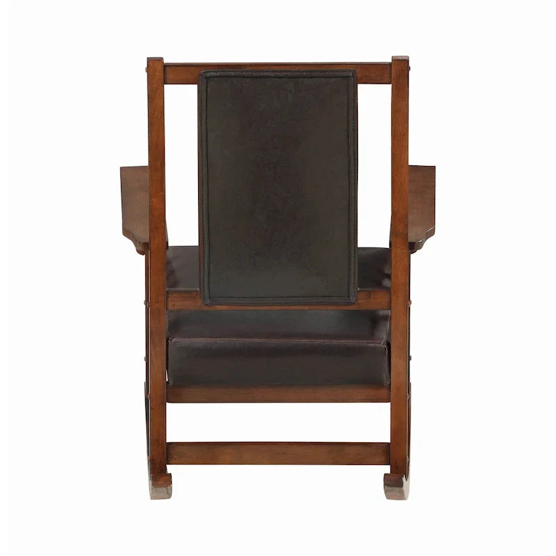 Mission Style Rocking Chair With Leather Upholstered Seat And Back - Tobacco And Dark Brown