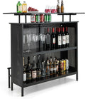 FJU 4-Tier Home Bar Cabinet With 2 Wine Storage Shelves, 6 Stemware Holders, Metal Front And Footrest, Black - 48 x 20 x 42 in