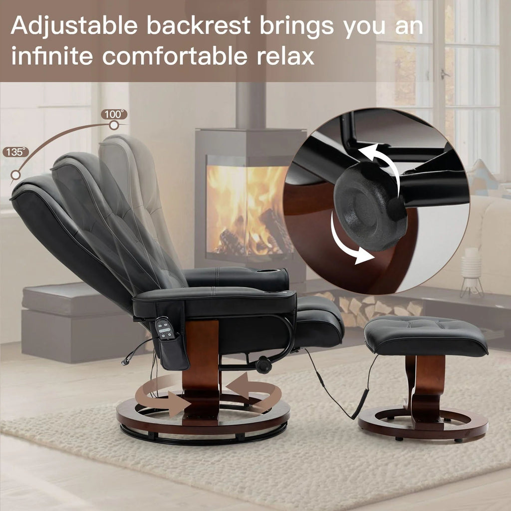 AVAWING Faux Leather Swivel Massage Recliner Chair With Ottoman - Black