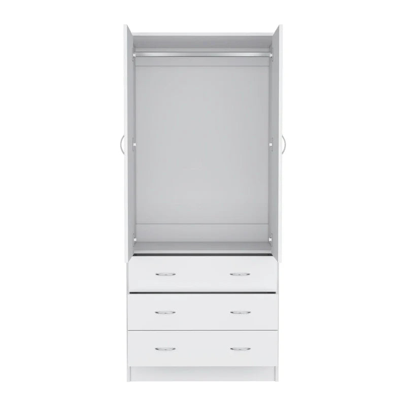 Devali Blue Double-Door Armoire With 3 Drawers And 1 Hanging Rod