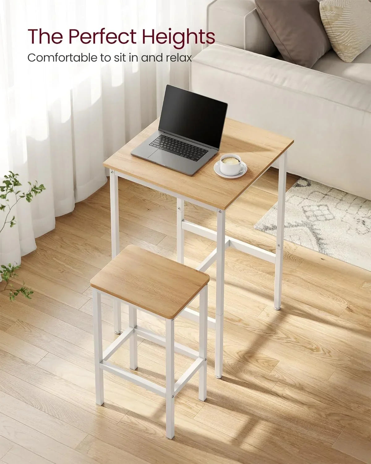 Square Bar Table And 2 Bar Stools Set, Golden Oak And Cloud White