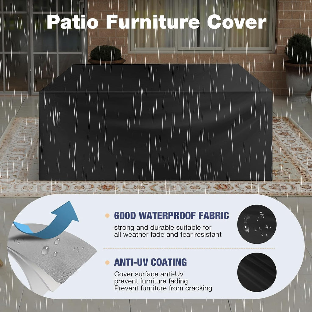 Aoxun Aluminum 7-Seat Patio Sectional With 5 in Cushions, Coffee Table And Waterproof Cover