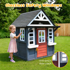 COCLUB Wooden Outdoor Playhouse With Doorbell, Phone And Kitchen Toys, 45in L x 43in W x 65in H