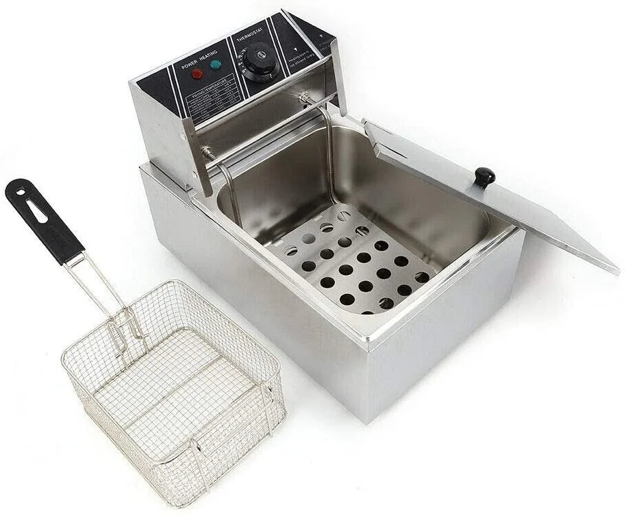 FETCOI Electric Countertop Deep Fryer, 1700W 6L Stainless Steel - Single Tank