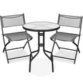 Best Choice Products 3-Piece Patio Bistro Dining Set With Glass Tabletop And Folding Chairs - Gray