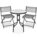 Best Choice Products 3-Piece Patio Bistro Dining Set With Glass Tabletop And Folding Chairs - Gray
