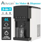 Advwin 3-in-1 Countertop Ice Maker With Cold Water Dispenser And Ice Crusher, 6L, 20kg/24hr