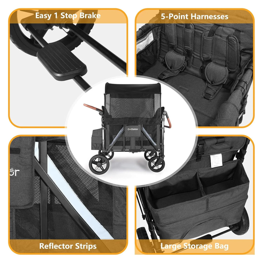 Cochildor 4 Seater All-Terrain Wagon Stroller, 300 lb Capacity, Light Grey - ST4N