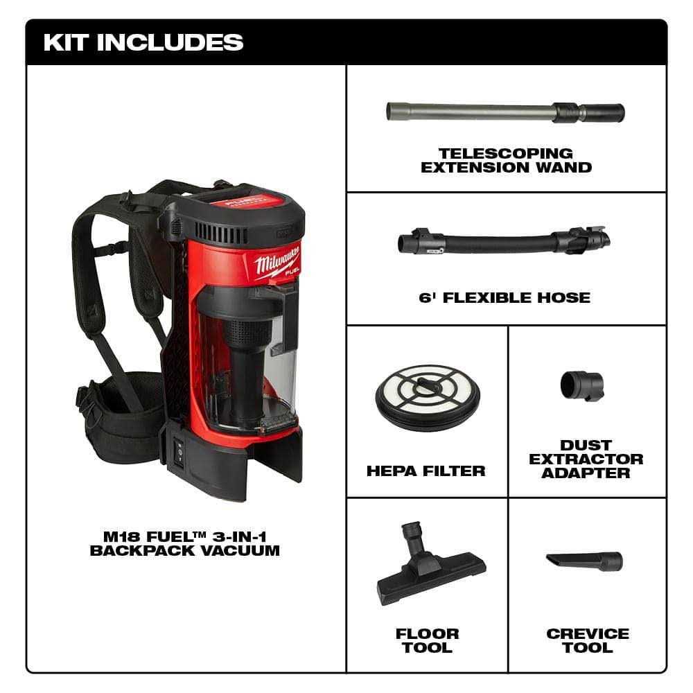 Milwaukee M18 FUEL 3-in-1 Backpack Vacuum - 0885-20
