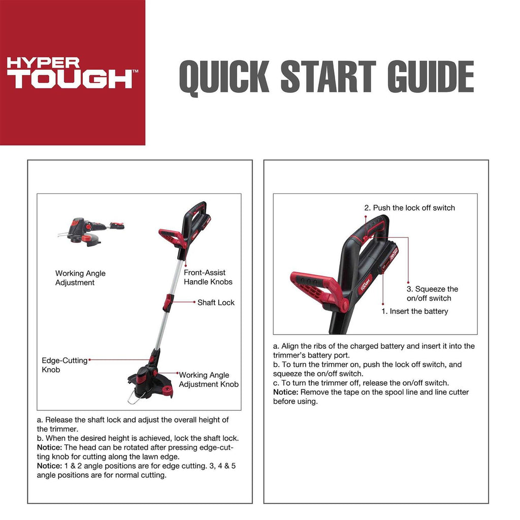 Hyper Tough 20V Max Cordless 12-Inch String Trimmer - 2.0 Ah