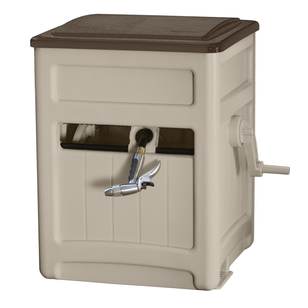 Suncast Smart Trak Hideaway Outdoor Garden Hose Reel With Storage Bin, Taupe - 225'