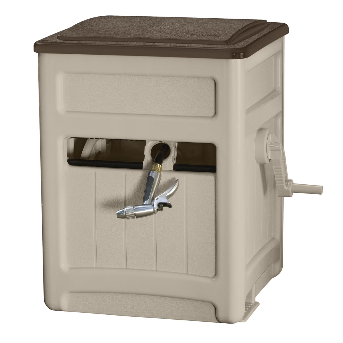 Suncast Smart Trak Hideaway Outdoor Garden Hose Reel With Storage Bin, Taupe - 225'